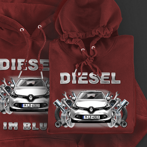 Clio Hoodie für Damen u. Herren personalisiert mit deinem Auto u. Kennzeichen!