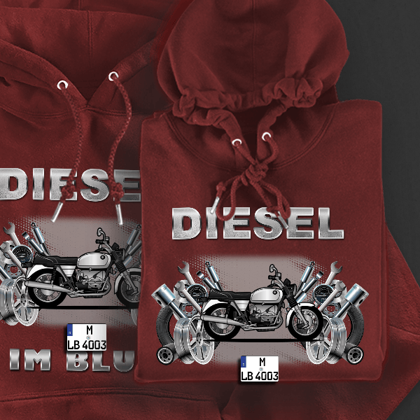 R 75 7 Hoodie für Damen u. Herren personalisiert mit deinem Motorrad u. Kennzeichen!