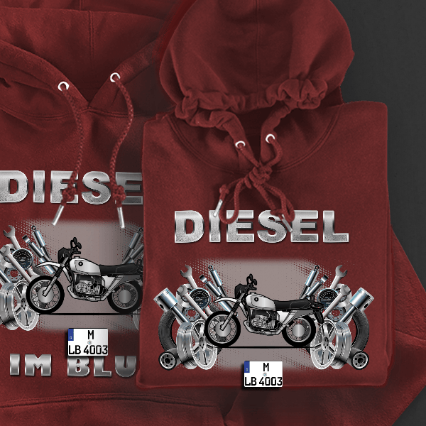 R 80 Hoodie für Damen u. Herren personalisiert mit deinem Motorrad u. Kennzeichen!