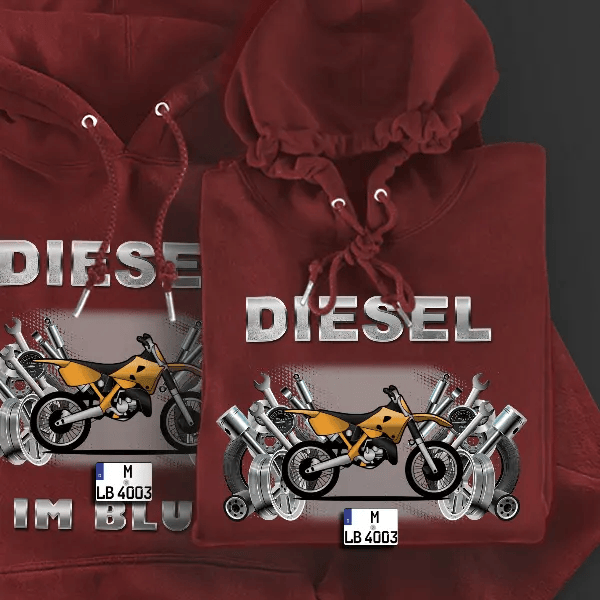 YZ125 Hoodie für Damen u. Herren personalisiert mit deinem Motorrad u. Kennzeichen!