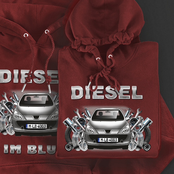 307 Hoodie für Damen u. Herren personalisiert mit deinem Auto u. Kennzeichen!