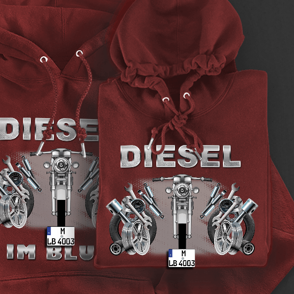 R5 Hoodie für Damen u. Herren personalisiert mit deinem Motorrad u. Kennzeichen!