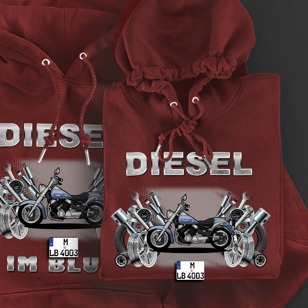 Dragstar Hoodie für Damen u. Herren personalisiert mit deinem Motorrad u. Kennzeichen!