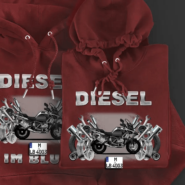 R 1250 GS Adventure Hoodie für Damen u. Herren personalisiert mit deinem Motorrad u. Kennzeichen!