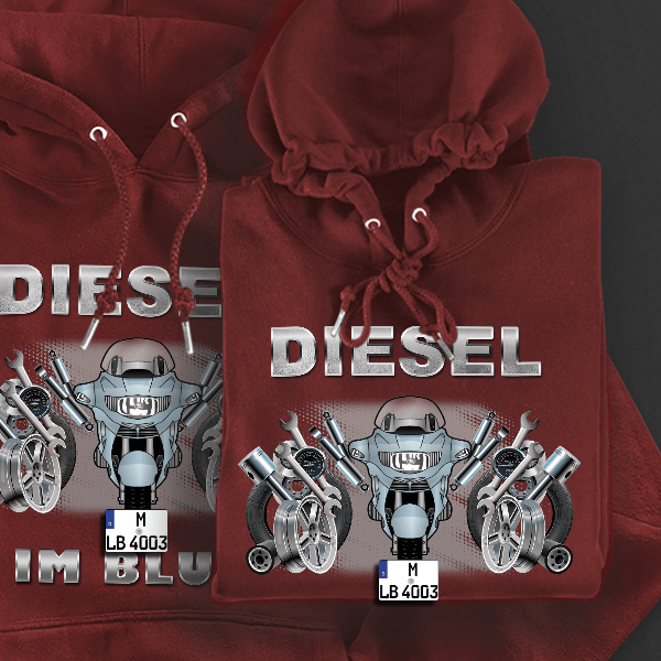 R 1150 RT Hoodie für Damen u. Herren personalisiert mit deinem Motorrad u. Kennzeichen!
