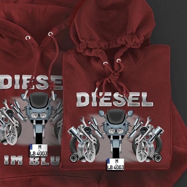 FZR1000 Hoodie für Damen u. Herren personalisiert mit deinem Motorrad u. Kennzeichen!