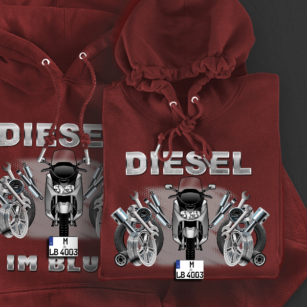 Burgman Hoodie für Damen u. Herren personalisiert mit deinem Motorrad u. Kennzeichen!