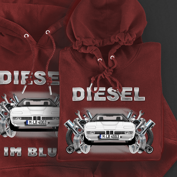 M1 Hoodie für Damen u. Herren personalisiert mit deinem Auto u. Kennzeichen!
