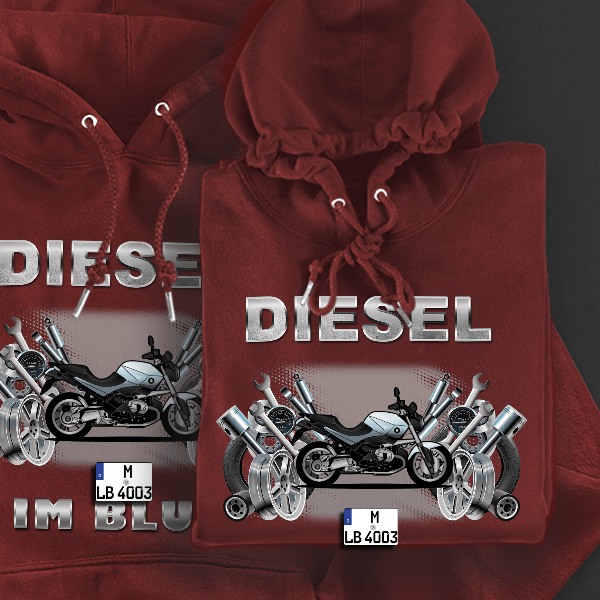 R 1200 R Hoodie für Damen u. Herren personalisiert mit deinem Motorrad u. Kennzeichen!