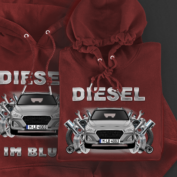 i30 Fastback Hoodie für Damen u. Herren personalisiert mit deinem Auto u. Kennzeichen!