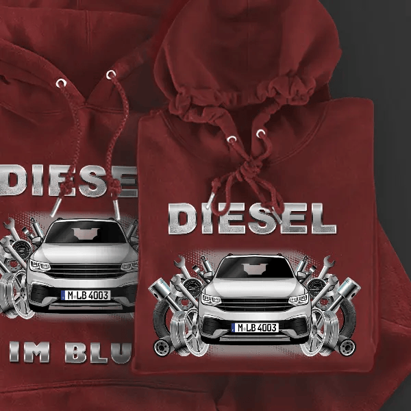 Tiguan Hoodie für Damen u. Herren personalisiert mit deinem Auto u. Kennzeichen!