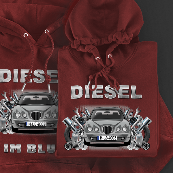 S-Type Hoodie für Damen u. Herren personalisiert mit deinem Auto u. Kennzeichen!