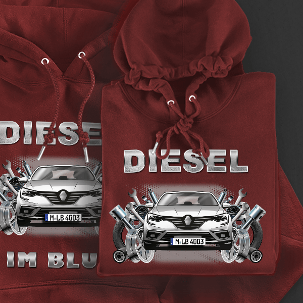 Megane Hoodie für Damen u. Herren personalisiert mit deinem Auto u. Kennzeichen!