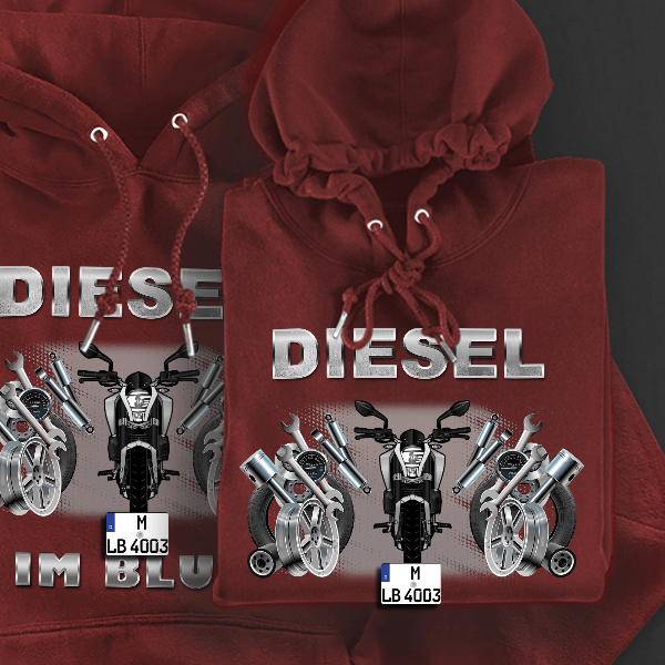 250 Duke Hoodie für Damen u. Herren personalisiert mit deinem Motorrad u. Kennzeichen!
