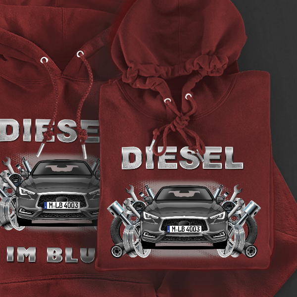 Q60 Hoodie für Damen u. Herren personalisiert mit deinem Auto u. Kennzeichen!