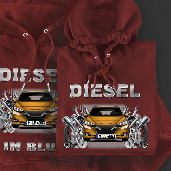 Leaf Hoodie für Damen u. Herren personalisiert mit deinem Auto u. Kennzeichen!