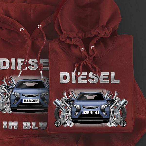 Ampera Hoodie für Damen u. Herren personalisiert mit deinem Auto u. Kennzeichen!