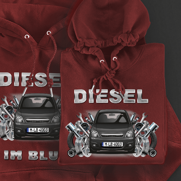 Meriva Hoodie für Damen u. Herren personalisiert mit deinem Auto u. Kennzeichen!