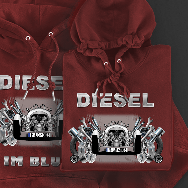 3 Wheeler Hoodie für Damen u. Herren personalisiert mit deinem Auto u. Kennzeichen!