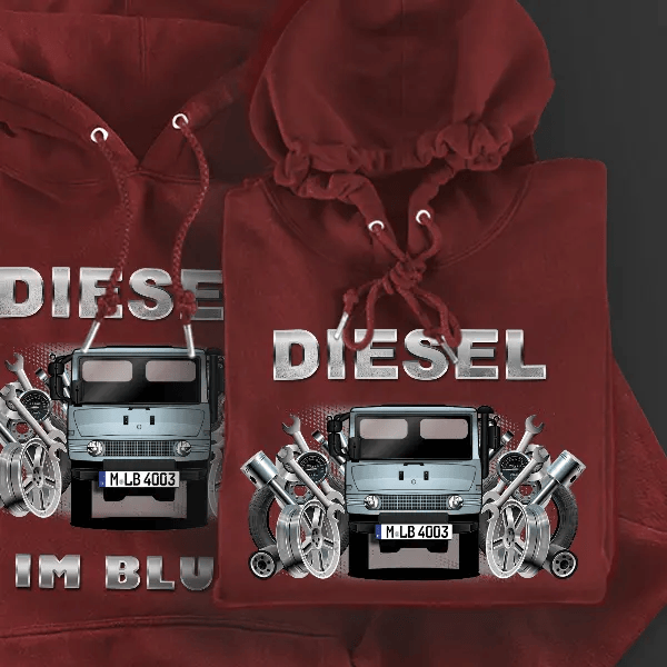 Unimog Baureihe 407 Hoodie für Damen u. Herren personalisiert mit deinem LKW u. Kennzeichen!