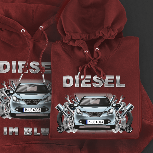 Baleno Hoodie für Damen u. Herren personalisiert mit deinem Auto u. Kennzeichen!