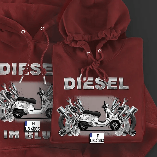 Vespa GTV Hoodie für Damen u. Herren personalisiert mit deinem Motorrad u. Kennzeichen!