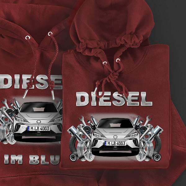 MG4 EV Hoodie für Damen u. Herren personalisiert mit deinem Auto u. Kennzeichen!