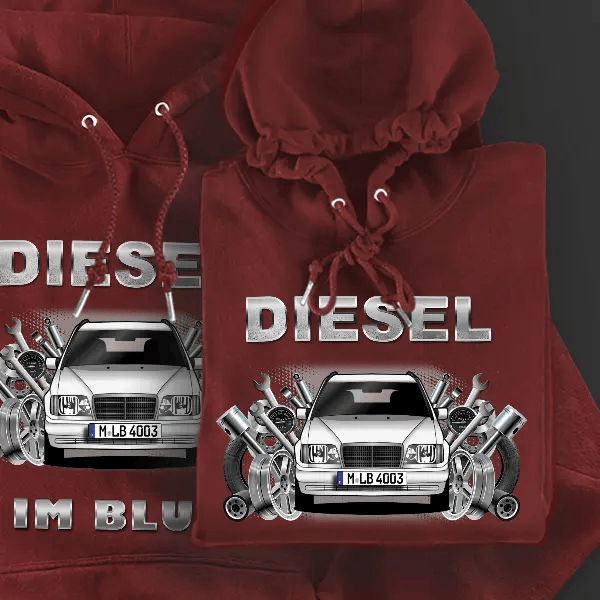 W 124 Kombi Hoodie für Damen u. Herren personalisiert mit deinem Auto u. Kennzeichen!