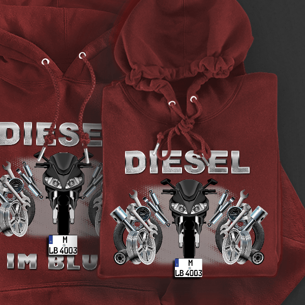 SV 1000 Hoodie für Damen u. Herren personalisiert mit deinem Motorrad u. Kennzeichen!
