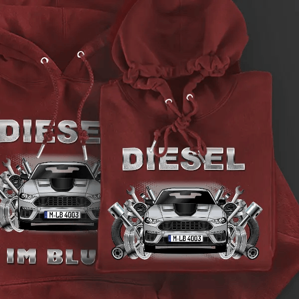 Mustang Mach 1 Hoodie für Damen u. Herren personalisiert mit deinem Auto u. Kennzeichen!