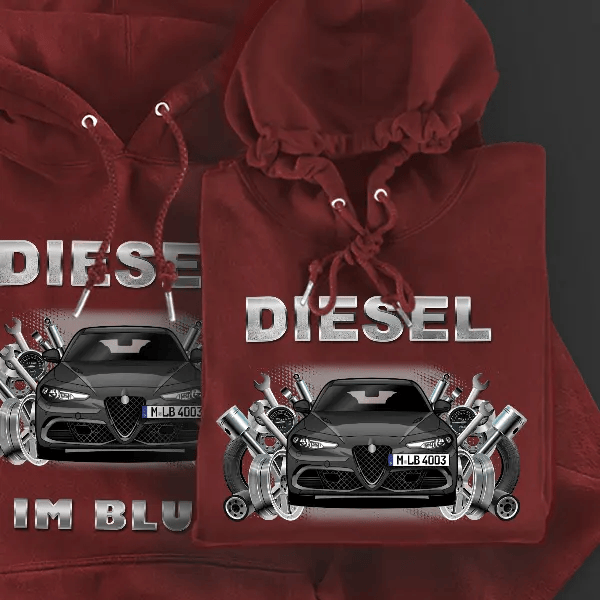 Giulia Sedan Hoodie für Damen u. Herren personalisiert mit deinem Auto u. Kennzeichen!