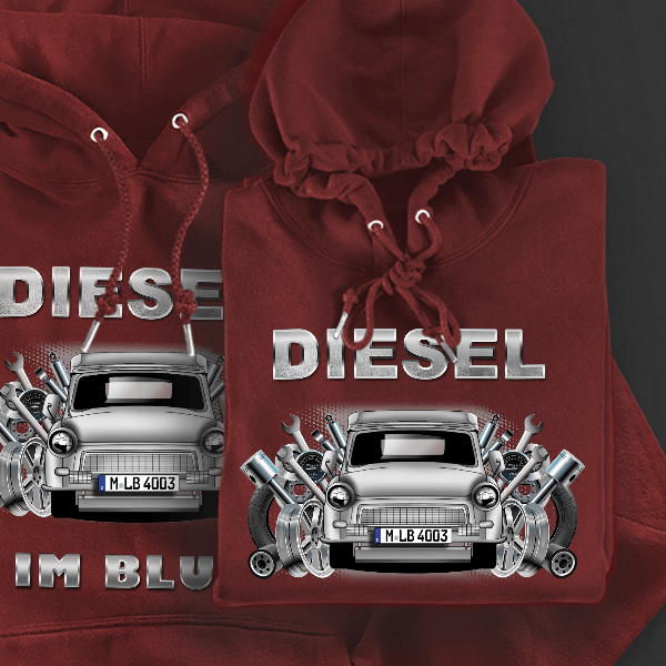 Trabant Hoodie für Damen u. Herren personalisiert mit deinem Auto u. Kennzeichen!
