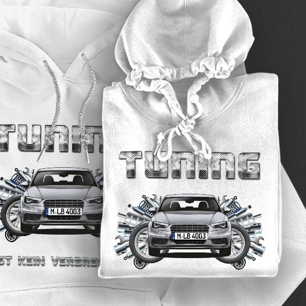 A3 Hoodie für Damen u. Herren personalisiert mit deinem Auto u. Kennzeichen!