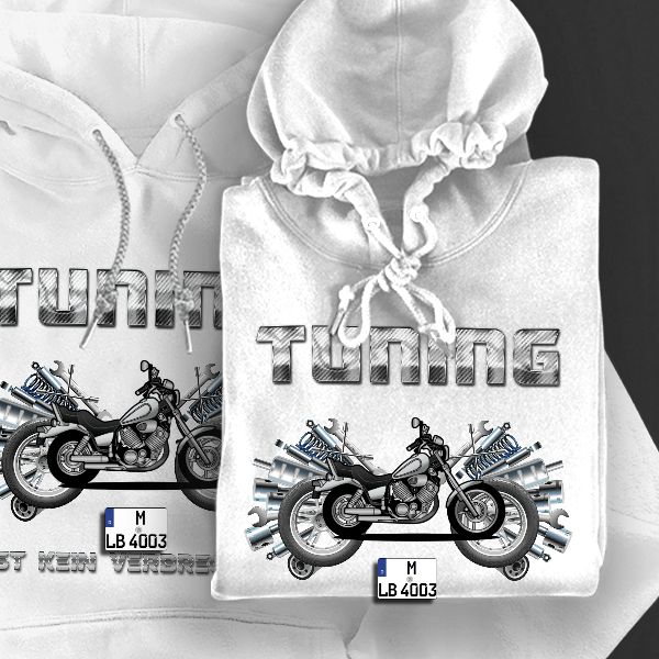 XV750 Hoodie für Damen u. Herren personalisiert mit deinem Motorrad u. Kennzeichen!