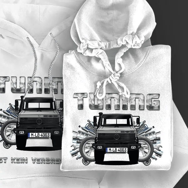 Unimog Baureihe 424 U 1200 Hoodie für Damen u. Herren personalisiert mit deinem LKW u. Kennzeichen!