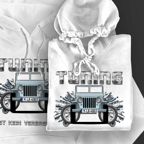 Willys Hoodie für Damen u. Herren personalisiert mit deinem Auto u. Kennzeichen!