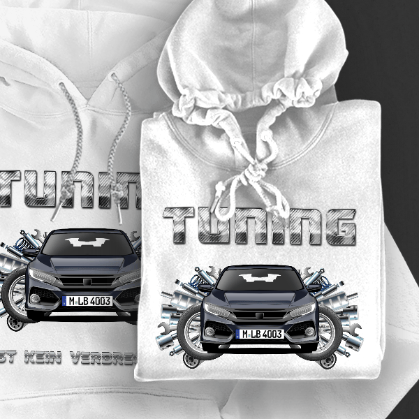 Civic Sport Hoodie für Damen u. Herren personalisiert mit deinem Auto u. Kennzeichen!