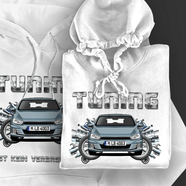 Scirocco Hoodie für Damen u. Herren personalisiert mit deinem Auto u. Kennzeichen!