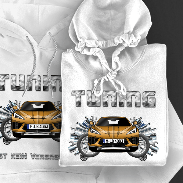 Corvette C8 Hoodie für Damen u. Herren personalisiert mit deinem Auto u. Kennzeichen!