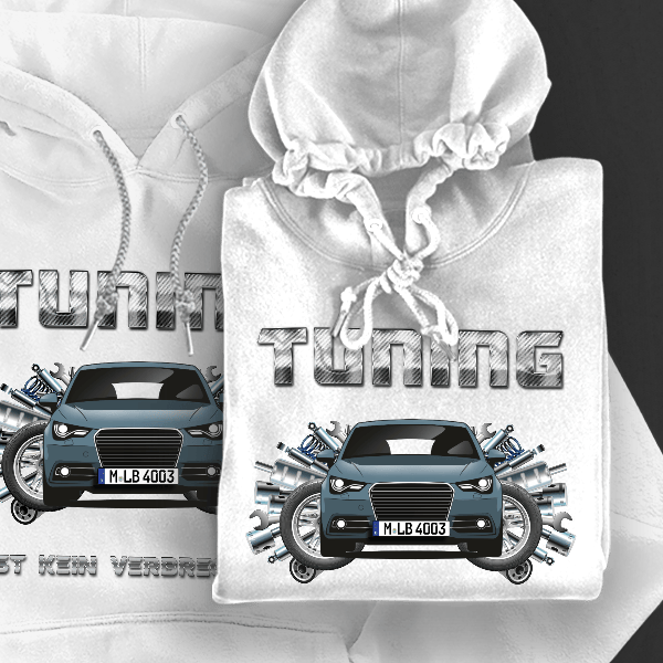 A1 Sportback Hoodie für Damen u. Herren personalisiert mit deinem Auto u. Kennzeichen!