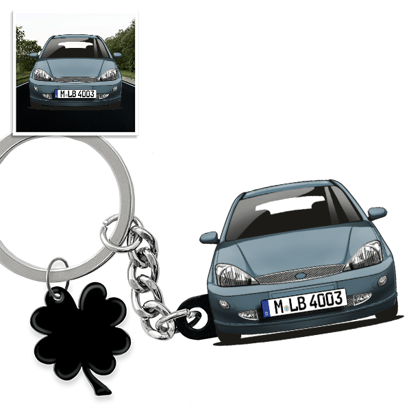 Focus (3-Türer) Schlüsselanhänger in Form deines Autos u. Kennzeichen