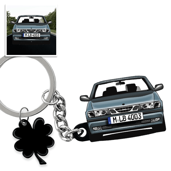 9-3 Coupe Schlüsselanhänger in Form deines Autos u. Kennzeichen