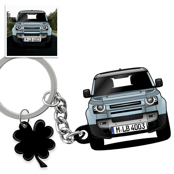 Defender 90 Schlüsselanhänger in Form deines Autos u. Kennzeichen
