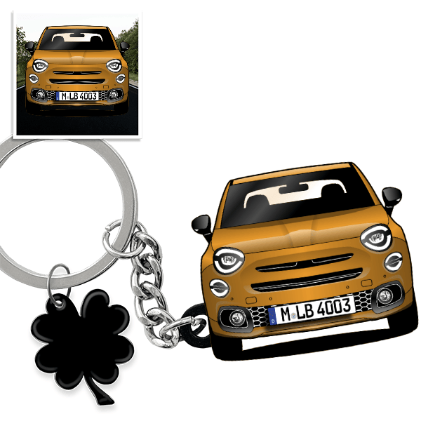 500 X Sport Schlüsselanhänger in Form deines Autos u. Kennzeichen
