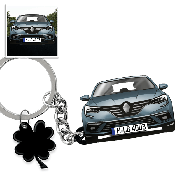 Megane Schlüsselanhänger in Form deines Autos u. Kennzeichen