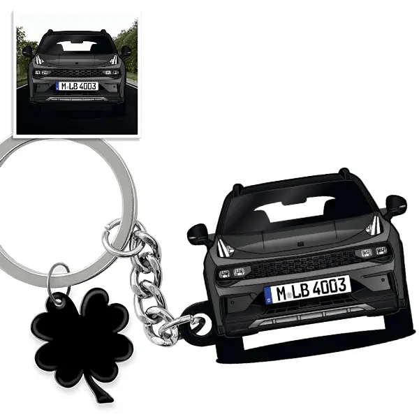 01 Schlüsselanhänger in Form deines Autos u. Kennzeichen