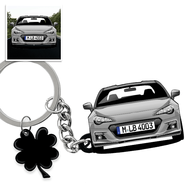 BRZ Schlüsselanhänger in Form deines Autos u. Kennzeichen
