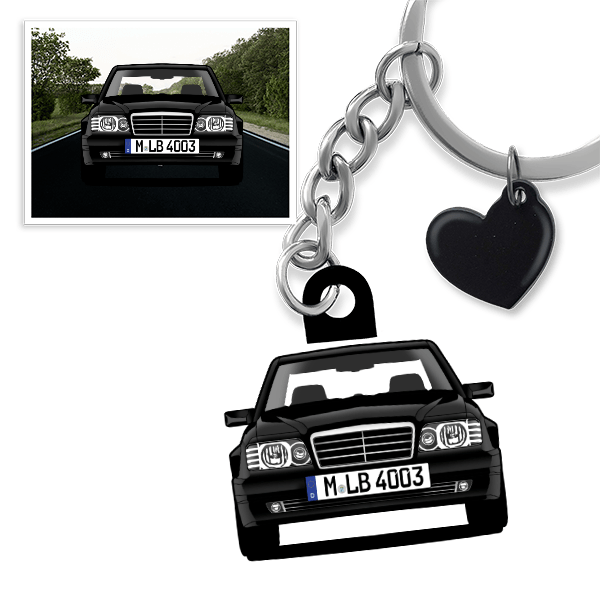 W 124 Schlüsselanhänger in Form deines Autos u. Kennzeichen