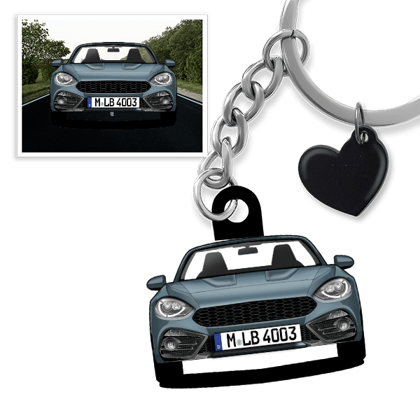 124 Spider Abarth Schlüsselanhänger in Form deines Autos u. Kennzeichen