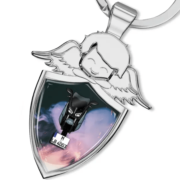 C Evolution Schlüsselanhänger Schutzengel mit Motorrad !